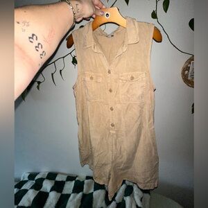 Aerie Sleeveless Beige Button-Down Shirt